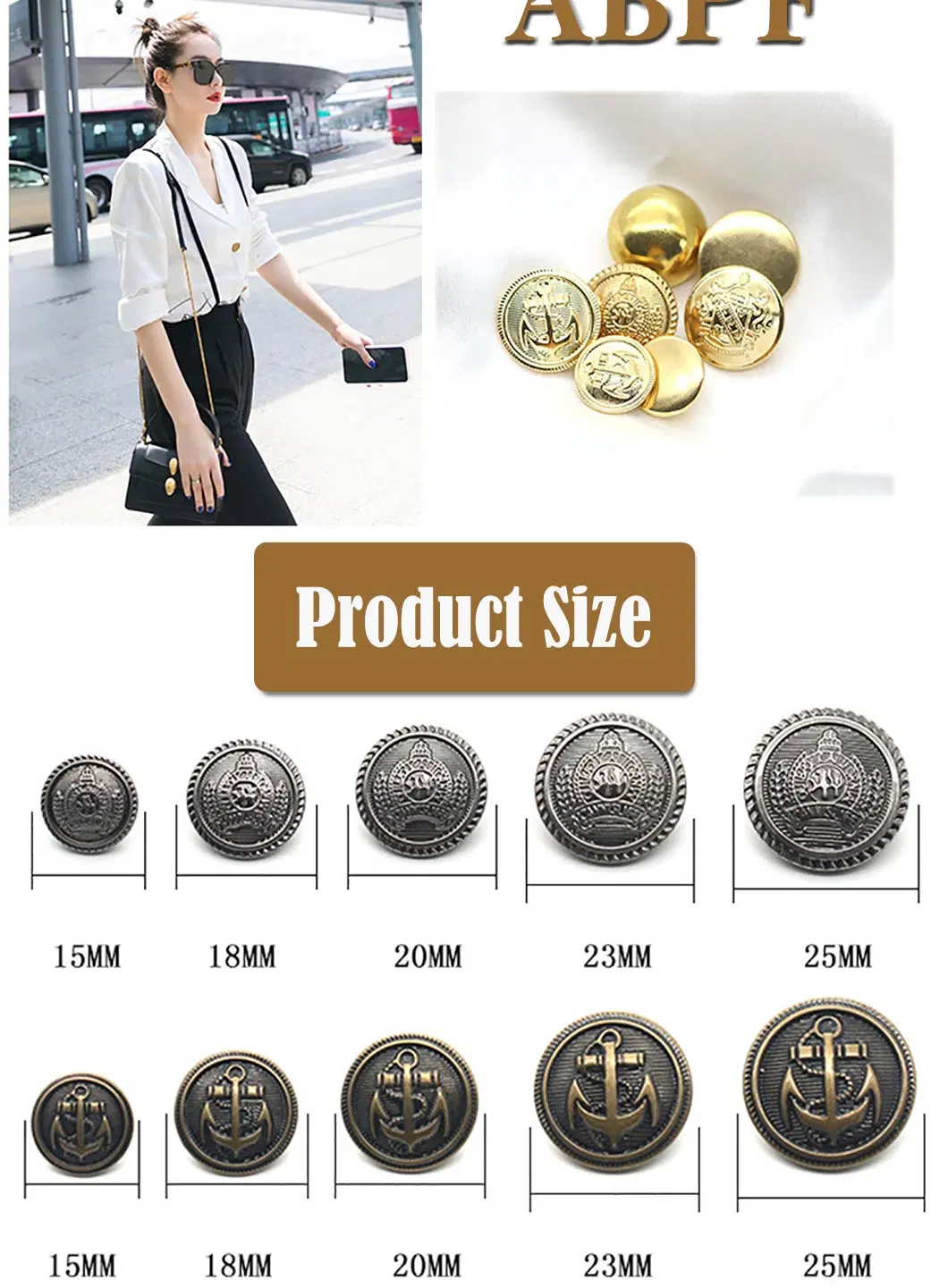 Custom Design Zinc Alloy Brand Logo Embossed Metal Sewing Button Accessory Garment Blazer Suit Coat Shank Button